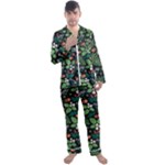 Pattern Forest Leaf Flower Motif Men s Long Sleeve Satin Pajamas Set