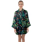 Pattern Forest Leaf Flower Motif Long Sleeve Satin Kimono