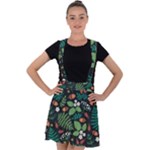 Pattern Forest Leaf Flower Motif Velvet Suspender Skater Skirt