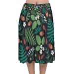 Pattern Forest Leaf Flower Motif Velvet Flared Midi Skirt