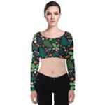 Pattern Forest Leaf Flower Motif Velvet Long Sleeve Crop Top
