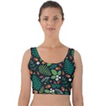 Pattern Forest Leaf Flower Motif Velvet Crop Top