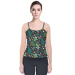 Pattern Forest Leaf Flower Motif Velvet Spaghetti Strap Top