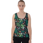 Pattern Forest Leaf Flower Motif Velvet Tank Top