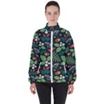 Pattern Forest Leaf Flower Motif Women s High Neck Windbreaker
