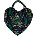 Pattern Forest Leaf Flower Motif Giant Heart Shaped Tote