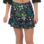 Pattern Forest Leaf Flower Motif Fishtail Mini Chiffon Skirt