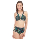 Pattern Forest Leaf Flower Motif Cage Up Bikini Set