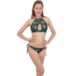 Pattern Forest Leaf Flower Motif Cross Front Halter Bikini Set