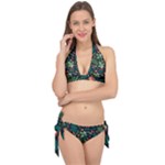 Pattern Forest Leaf Flower Motif Tie It Up Bikini Set
