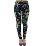 Pattern Forest Leaf Flower Motif Lightweight Velour Leggings