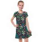 Pattern Forest Leaf Flower Motif Kids  Cross Web Dress