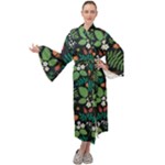 Pattern Forest Leaf Flower Motif Maxi Velvet Kimono