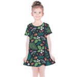 Pattern Forest Leaf Flower Motif Kids  Simple Cotton Dress