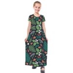 Pattern Forest Leaf Flower Motif Kids  Short Sleeve Maxi Dress