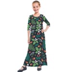 Pattern Forest Leaf Flower Motif Kids  Quarter Sleeve Maxi Dress