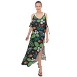 Pattern Forest Leaf Flower Motif Maxi Chiffon Cover Up Dress