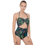 Pattern Forest Leaf Flower Motif Scallop Top Cut Out Swimsuit