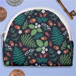 Pattern Forest Leaf Flower Motif Horseshoe Style Canvas Pouch