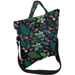 Pattern Forest Leaf Flower Motif Fold Over Handle Tote Bag