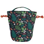 Pattern Forest Leaf Flower Motif Drawstring Bucket Bag