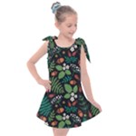 Pattern Forest Leaf Flower Motif Kids  Tie Up Tunic Dress