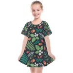 Pattern Forest Leaf Flower Motif Kids  Smock Dress