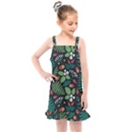 Pattern Forest Leaf Flower Motif Kids  Overall Dress
