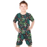 Pattern Forest Leaf Flower Motif Kids  T-Shirt and Shorts Set