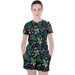 Pattern Forest Leaf Flower Motif Women s T-Shirt and Shorts Set