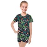 Pattern Forest Leaf Flower Motif Kids  Mesh T-Shirt and Shorts Set