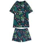 Pattern Forest Leaf Flower Motif Kids  Swim T-Shirt and Shorts Set