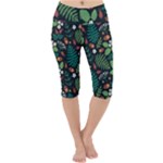 Pattern Forest Leaf Flower Motif Lightweight Velour Cropped Yoga Leggings
