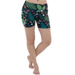 Pattern Forest Leaf Flower Motif Lightweight Velour Yoga Shorts