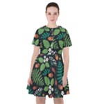 Pattern Forest Leaf Flower Motif Sailor Dress