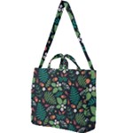 Pattern Forest Leaf Flower Motif Square Shoulder Tote Bag