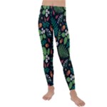 Pattern Forest Leaf Flower Motif Kids  Lightweight Velour Leggings