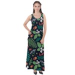 Pattern Forest Leaf Flower Motif Sleeveless Velour Maxi Dress