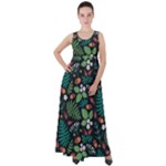 Pattern Forest Leaf Flower Motif Empire Waist Velour Maxi Dress