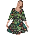 Pattern Forest Leaf Flower Motif Velour Kimono Dress