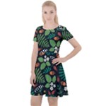 Pattern Forest Leaf Flower Motif Cap Sleeve Velour Dress 