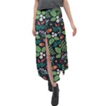 Pattern Forest Leaf Flower Motif Velour Split Maxi Skirt