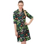 Pattern Forest Leaf Flower Motif Long Sleeve Mini Shirt Dress