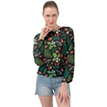 Pattern Forest Leaf Flower Motif Banded Bottom Chiffon Top