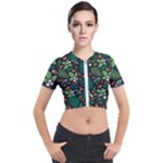 Pattern Forest Leaf Flower Motif Short Sleeve Cropped Jacket
