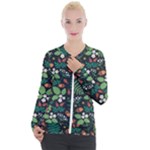 Pattern Forest Leaf Flower Motif Casual Zip Up Jacket