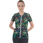 Pattern Forest Leaf Flower Motif Short Sleeve Zip Up Jacket