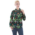 Pattern Forest Leaf Flower Motif Women s Long Sleeve Pocket Shirt