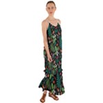Pattern Forest Leaf Flower Motif Cami Maxi Ruffle Chiffon Dress