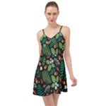 Pattern Forest Leaf Flower Motif Summer Time Chiffon Dress